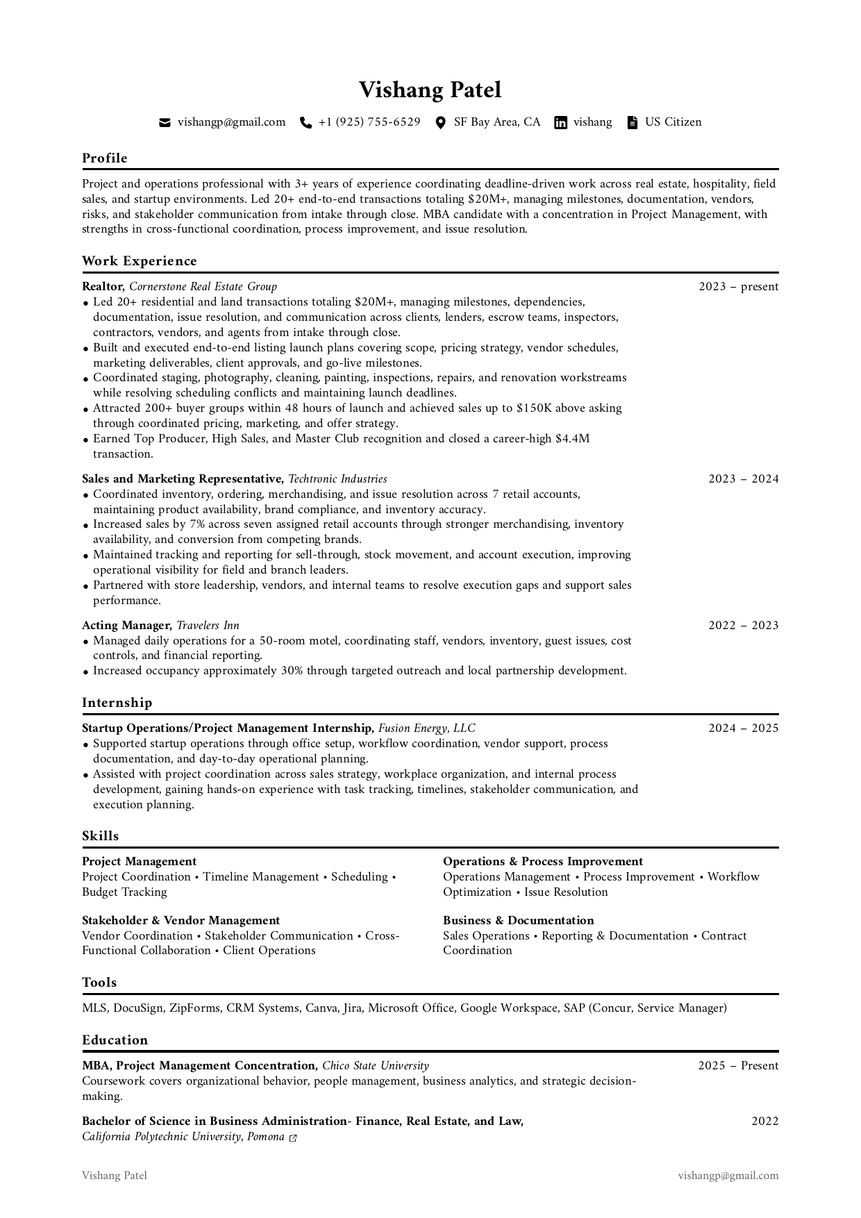 Preview of Vishang Patel resume